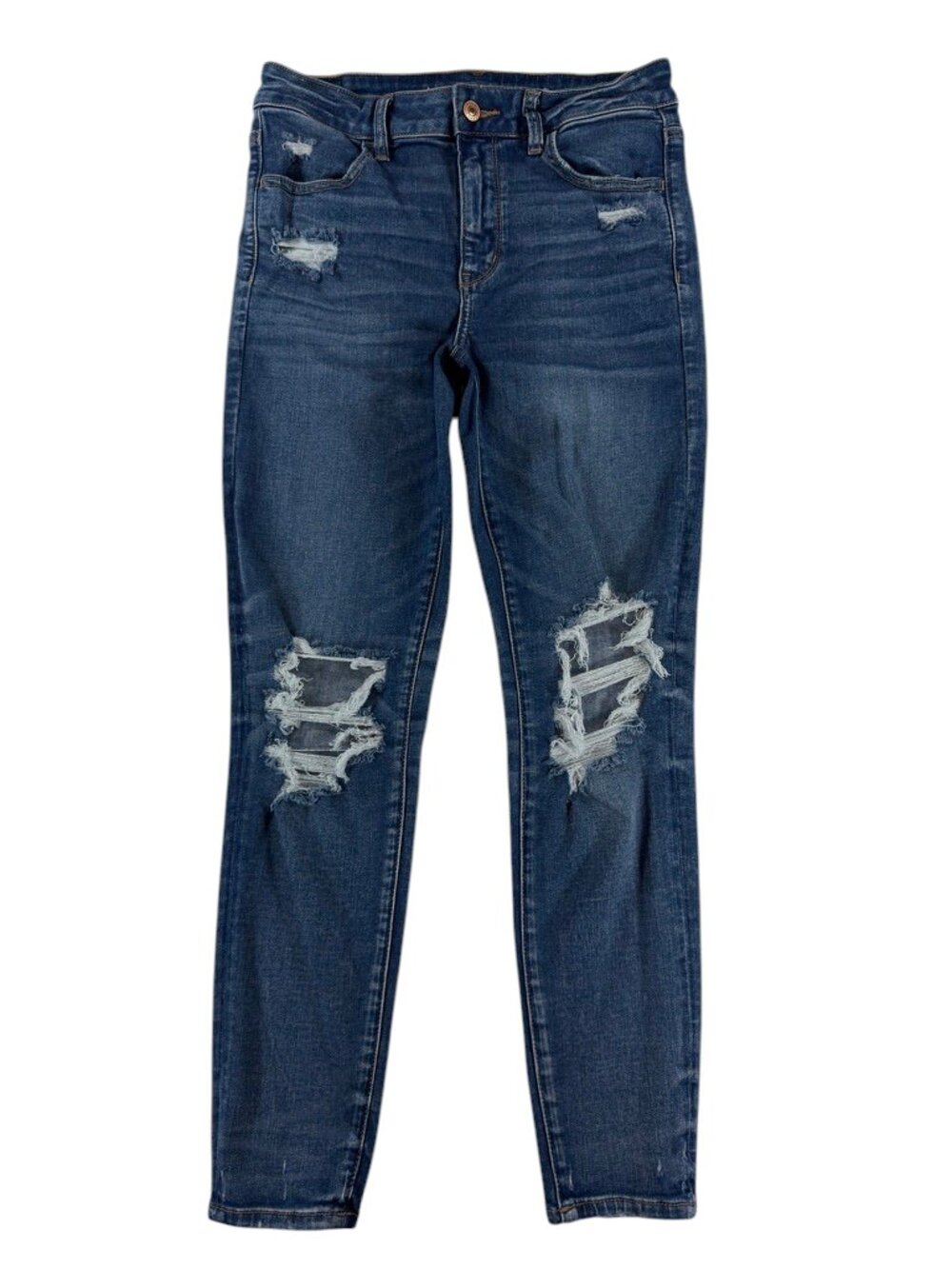 Women's American Eagle Hi-Rise Distressed Jeans Size 8 Short Medium Wash